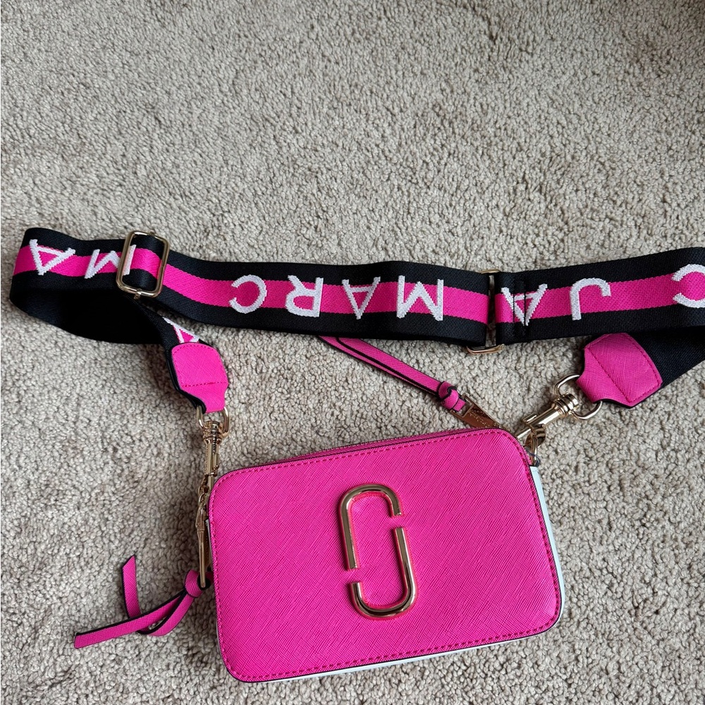 Marc Jacobs Bright Pink Logo Strap Crossbody Camera Bag